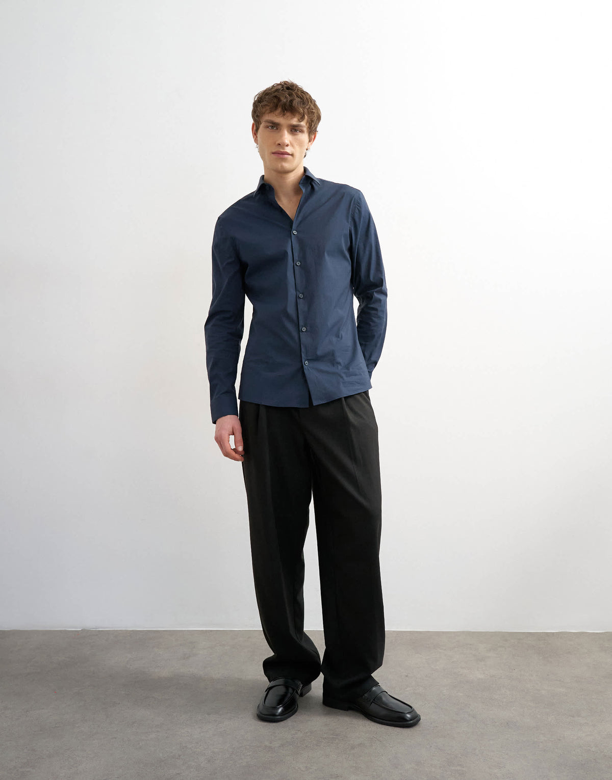 Topman slim fit long sleeve formal stretch shirt in navy