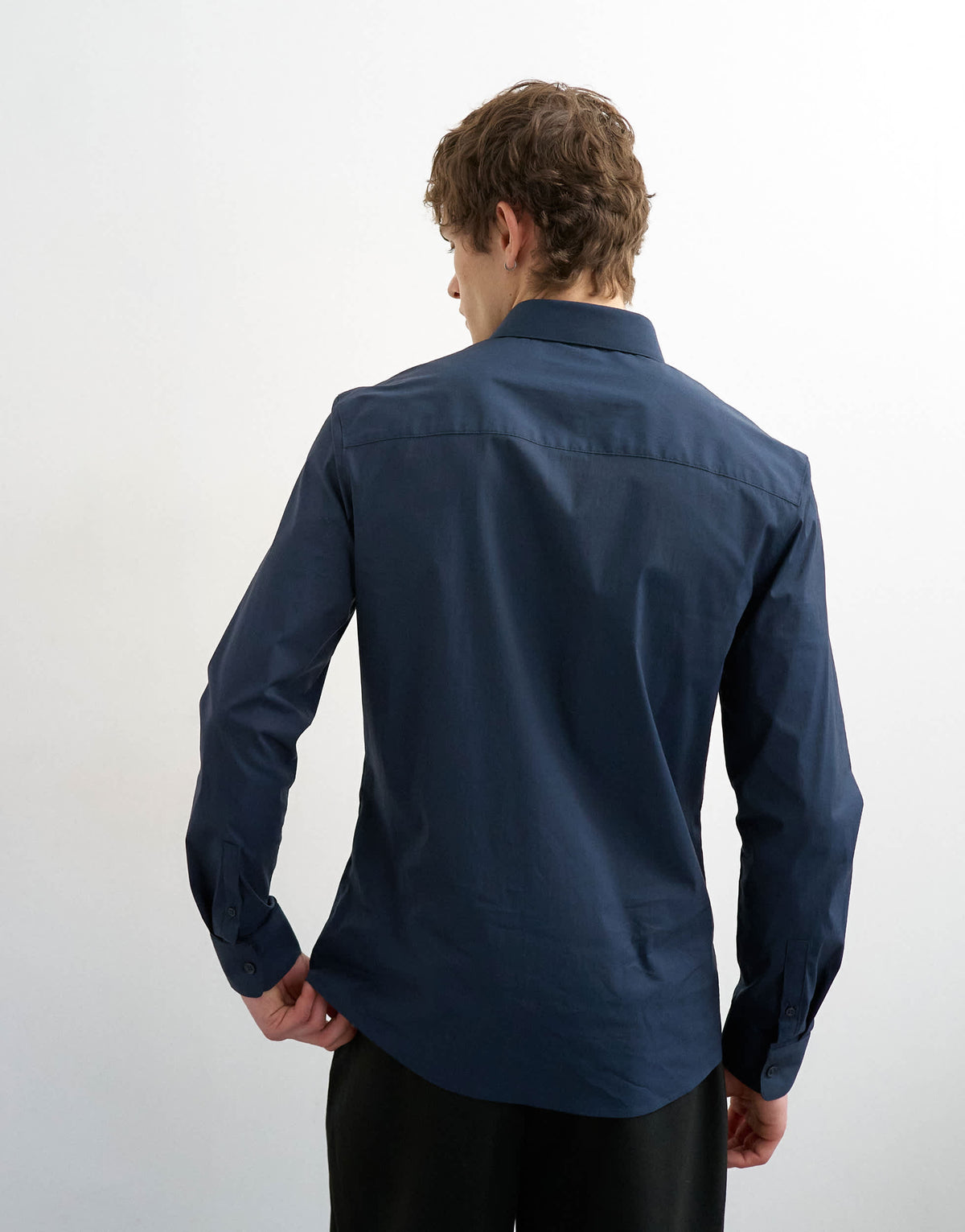 Topman slim fit long sleeve formal stretch shirt in navy