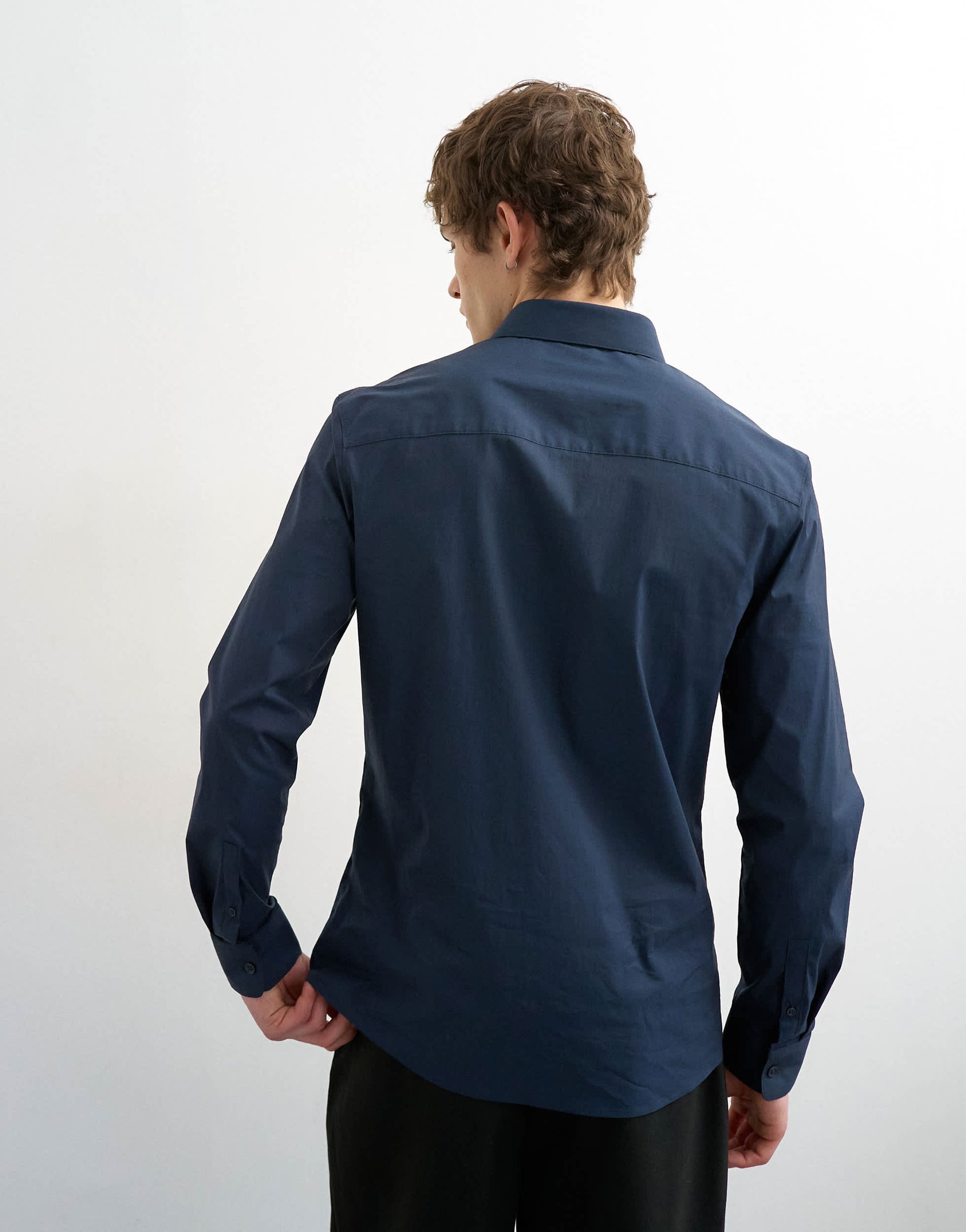 Topman slim fit long sleeve formal stretch shirt in navy
