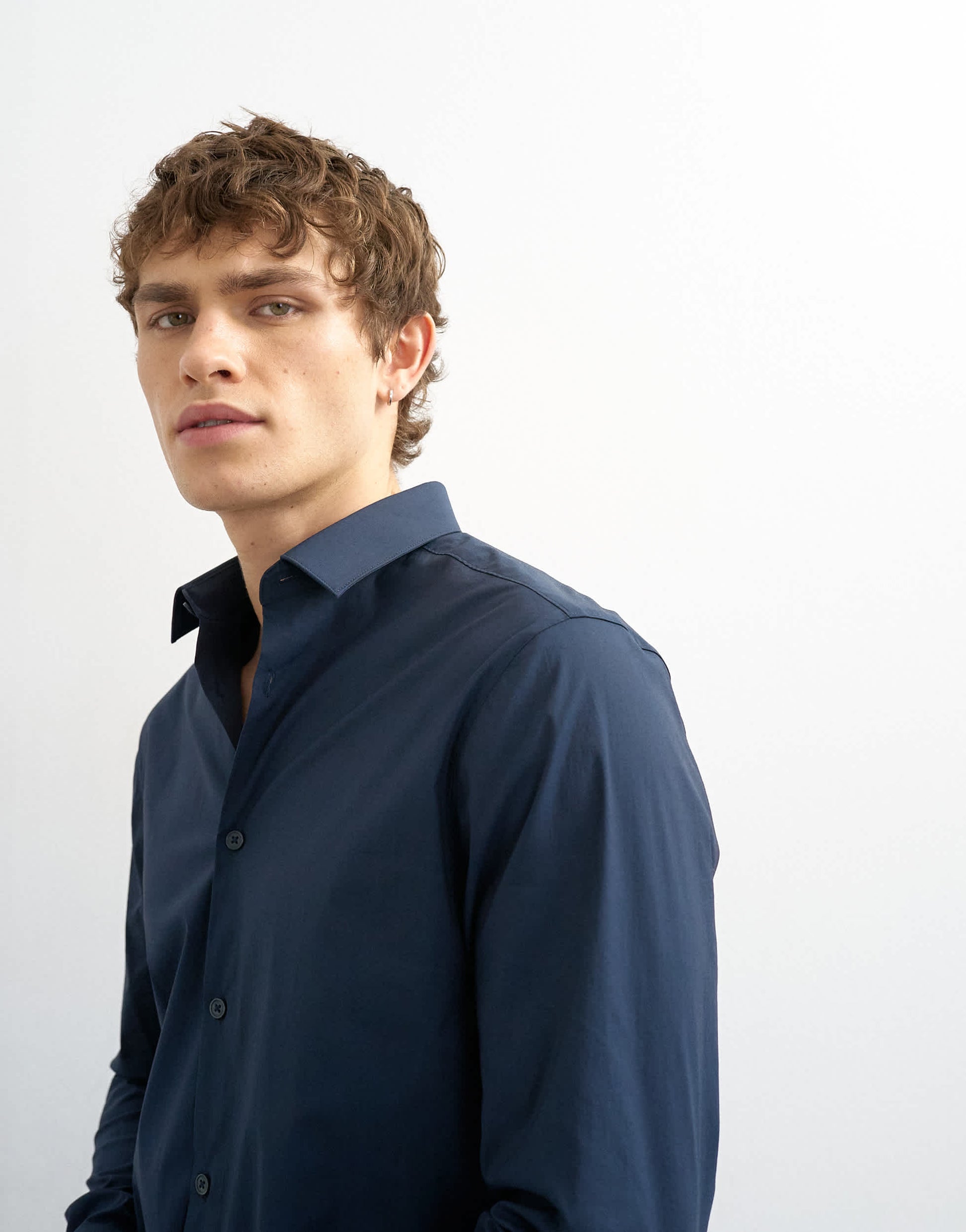 Topman slim fit long sleeve formal stretch shirt in navy