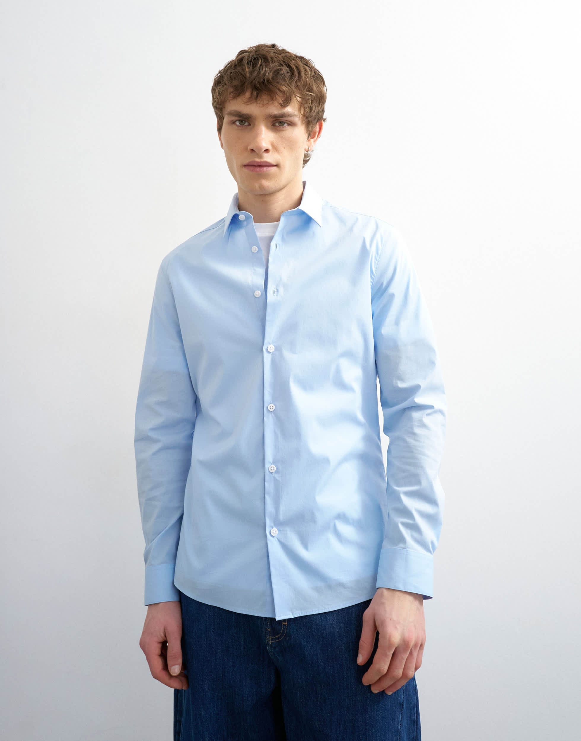 Chemise de cérémonie slim manches longues en stretch bleu clair Topman