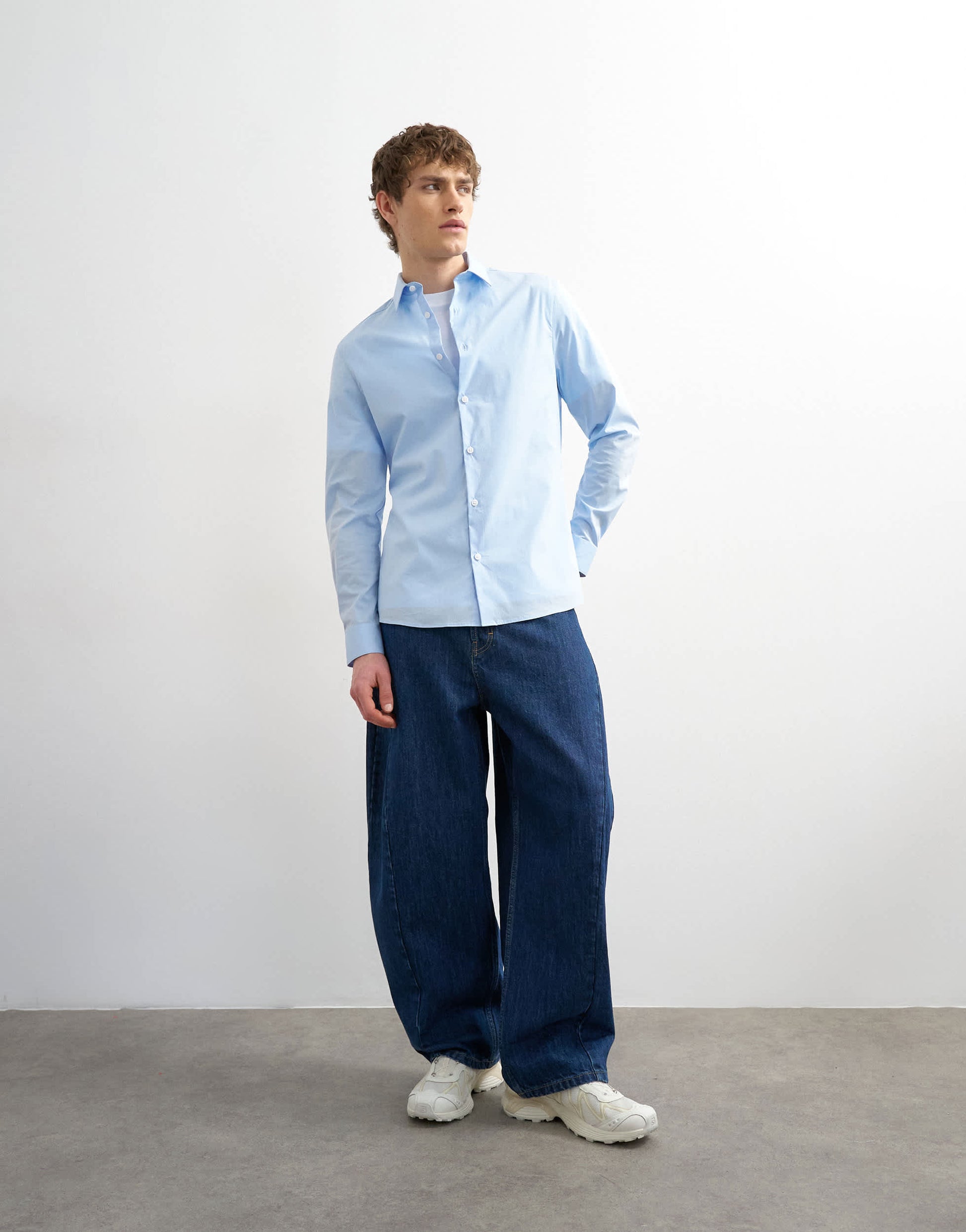 Topman slim fit long sleeve formal stretch shirt in light blue