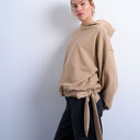 Topshop seam detail tie hem hoodie in tan
