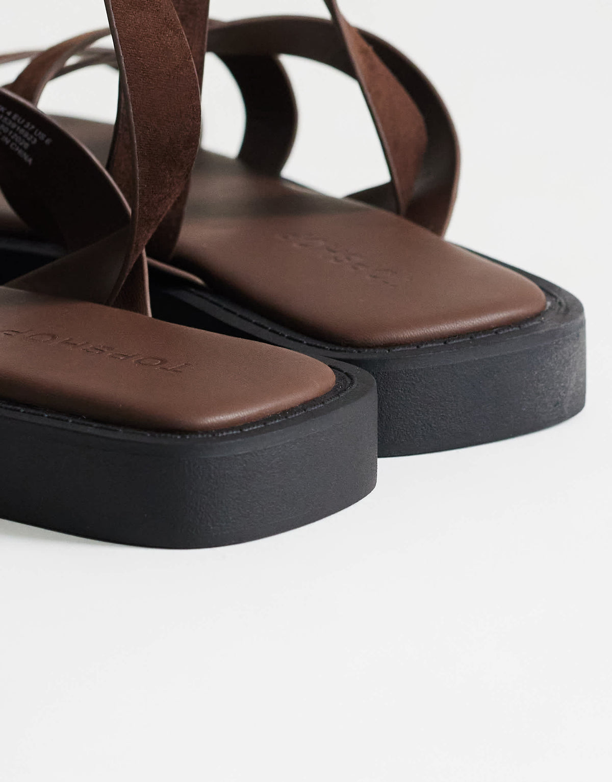 Topshop Sasha strappy flat sandal in chocolate