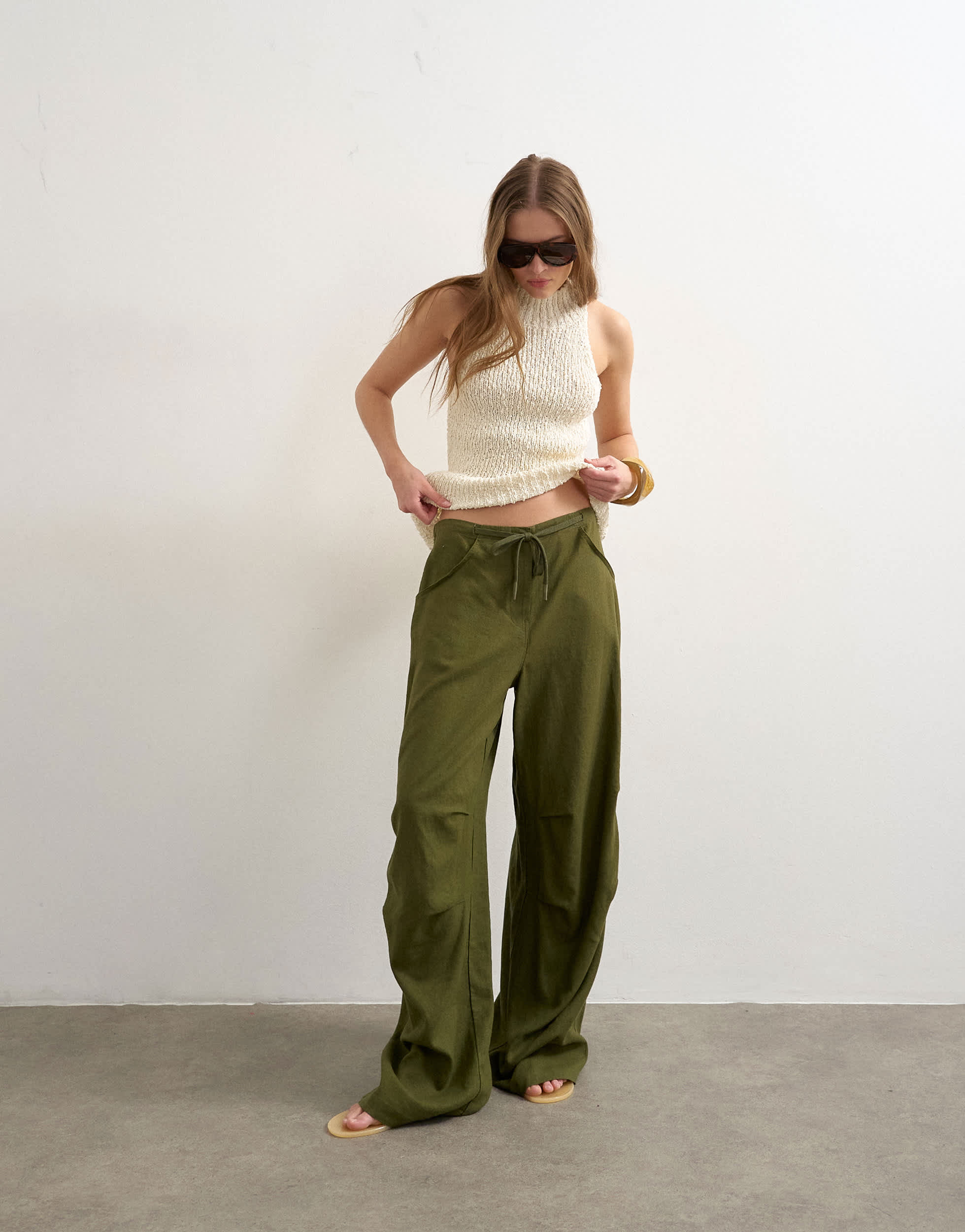 Topshop linen cargo trouser in khaki