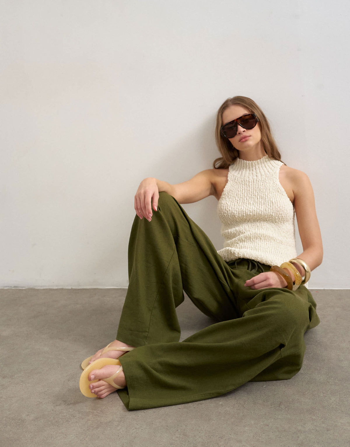 Topshop linen cargo trouser in khaki
