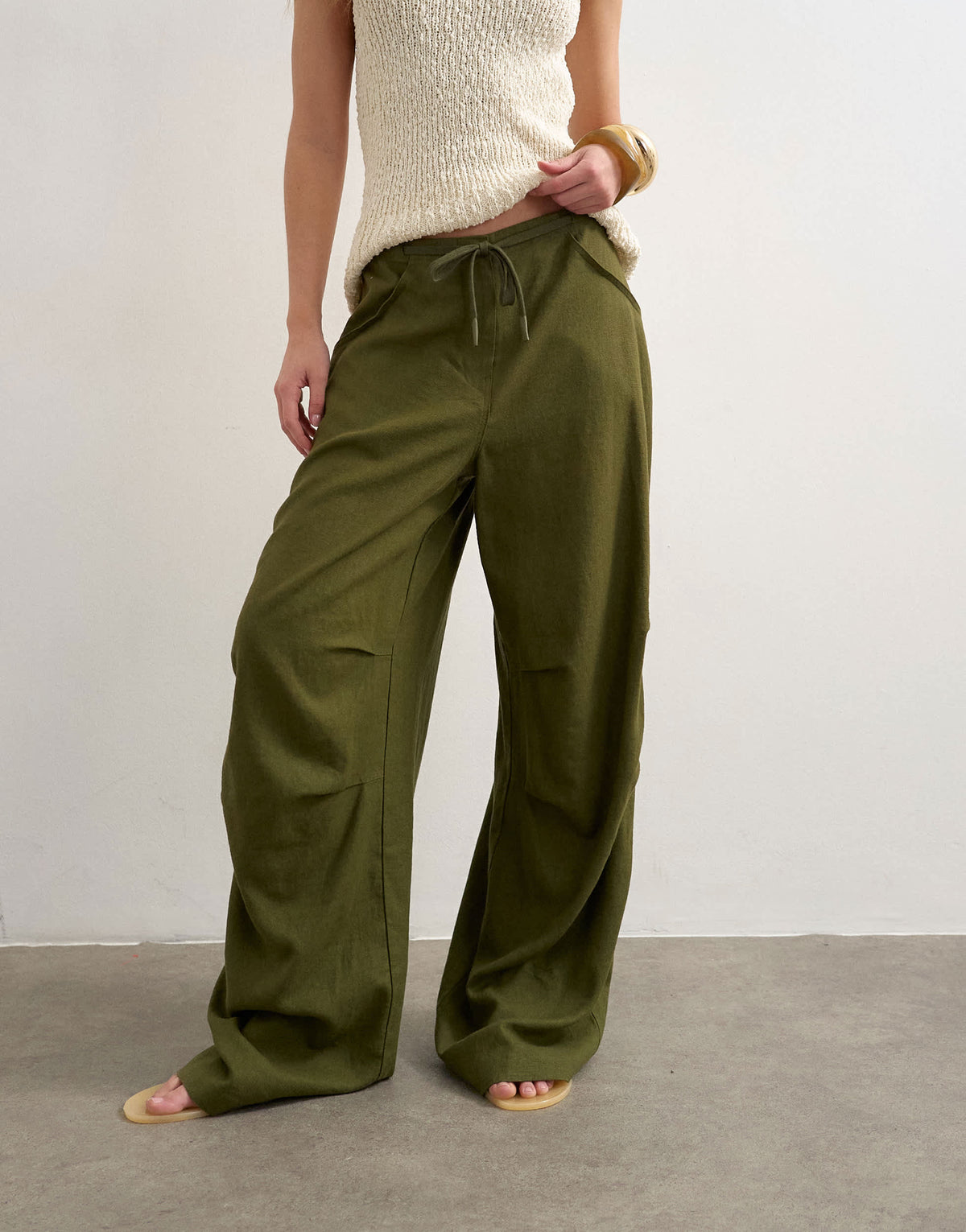 Topshop linen cargo trouser in khaki