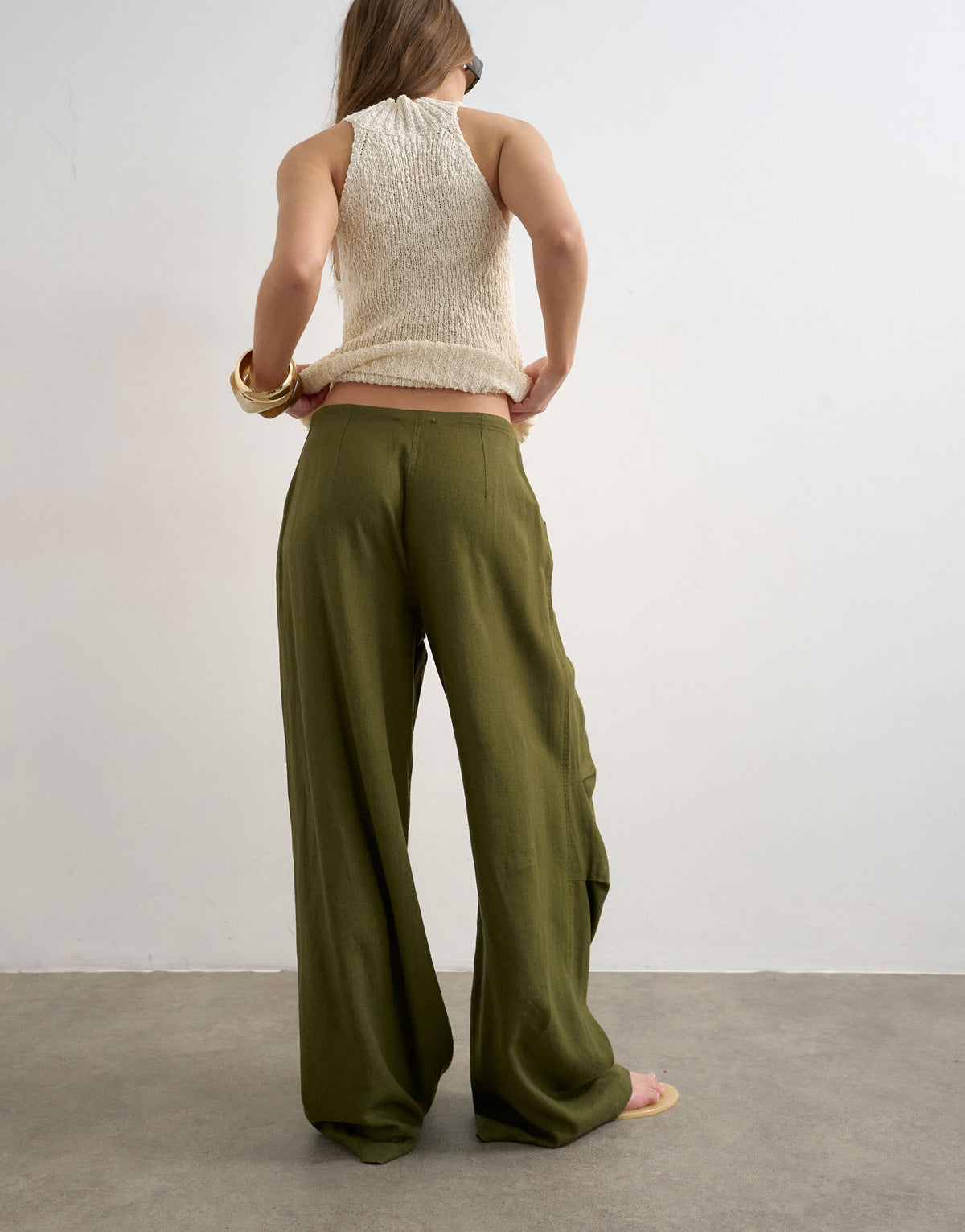 Topshop linen cargo trouser in khaki