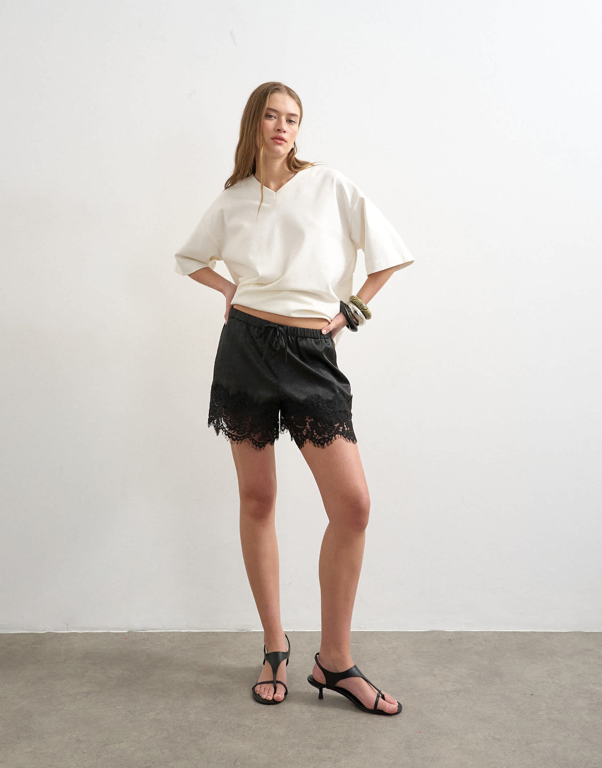 Topshop satin lace insert short in black