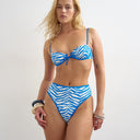Topshop Ibiza high waisted bikini bottom in blue and white zebra