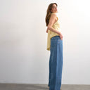 Topshop Barrel mid rise jean in textured stripe in vintage blue