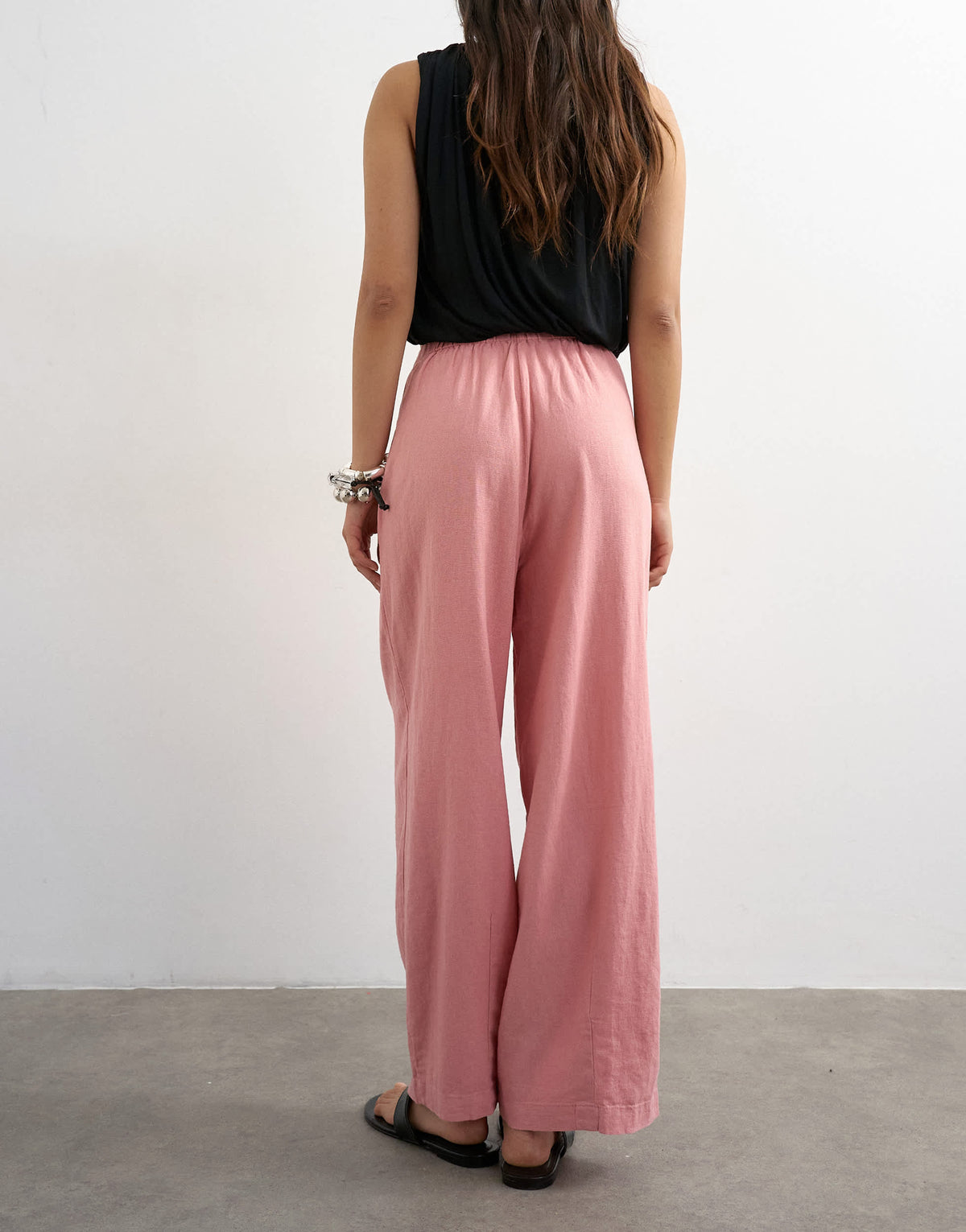 Topshop linen balloon trouser with tie waist in light pink
