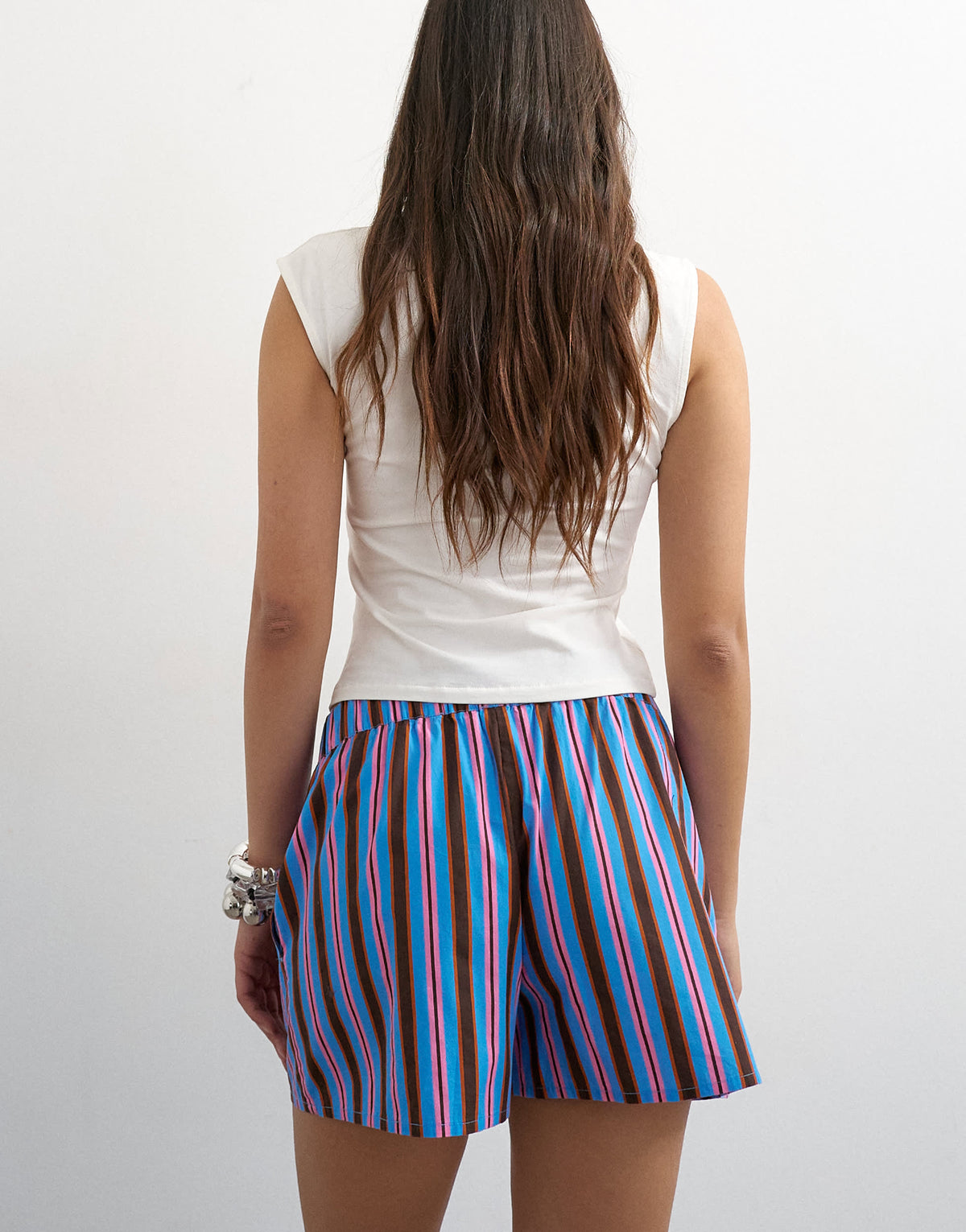 Topshop poplin stripe A line boxer short in pink and blue