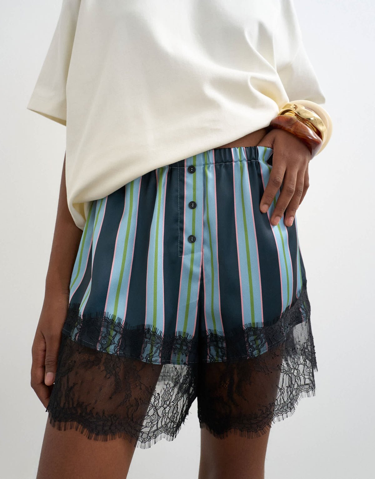Topshop nylon stripe lace boxer short