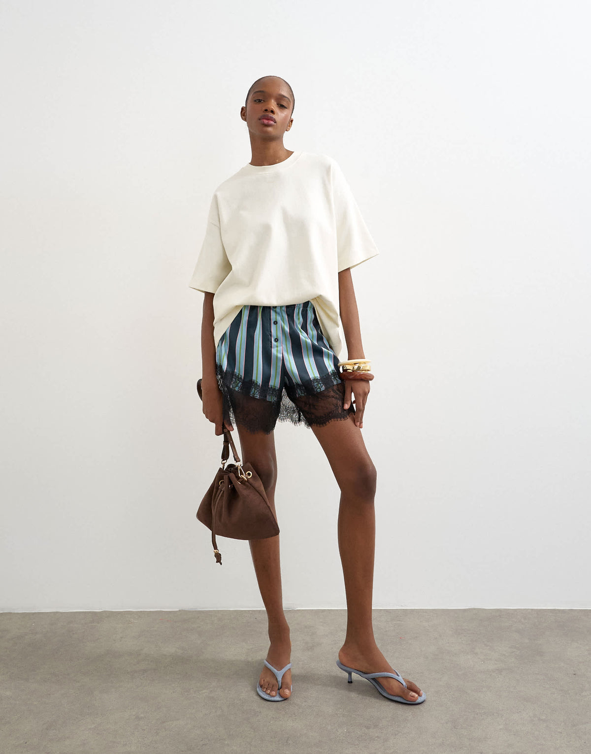 Topshop nylon stripe lace boxer short
