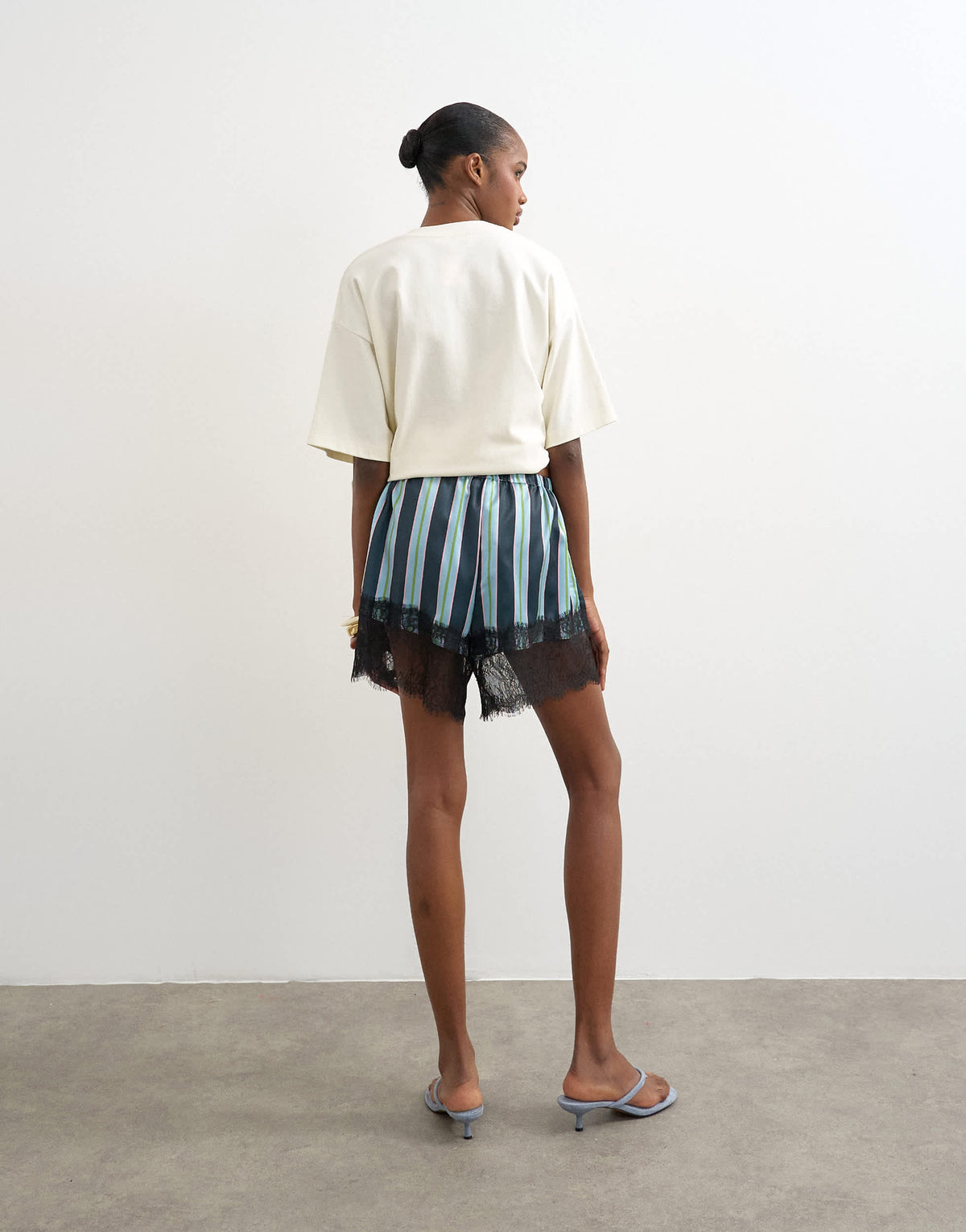 Topshop nylon stripe lace boxer short