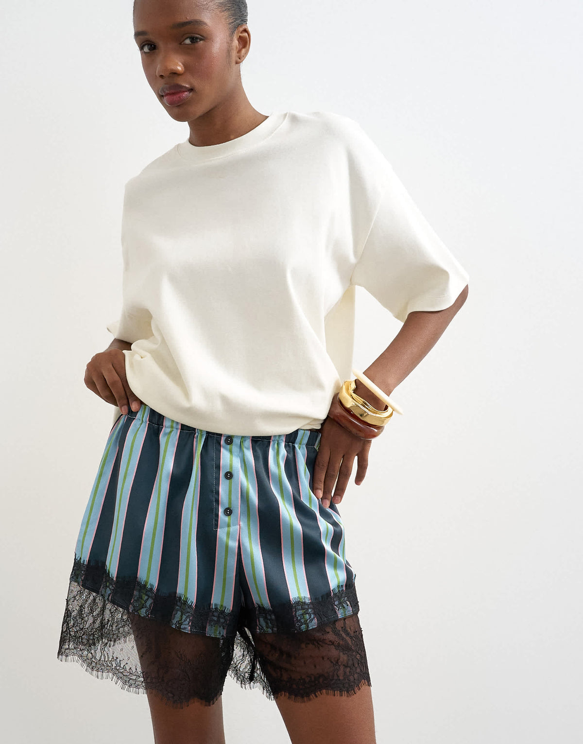 Topshop nylon stripe lace boxer short