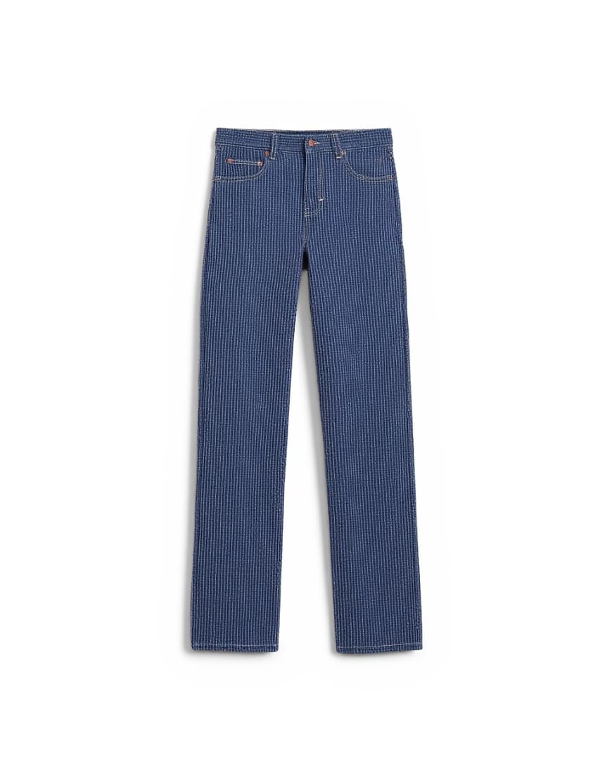 Topshop Cinch low rise jean in textured stripe detail indigo rinse