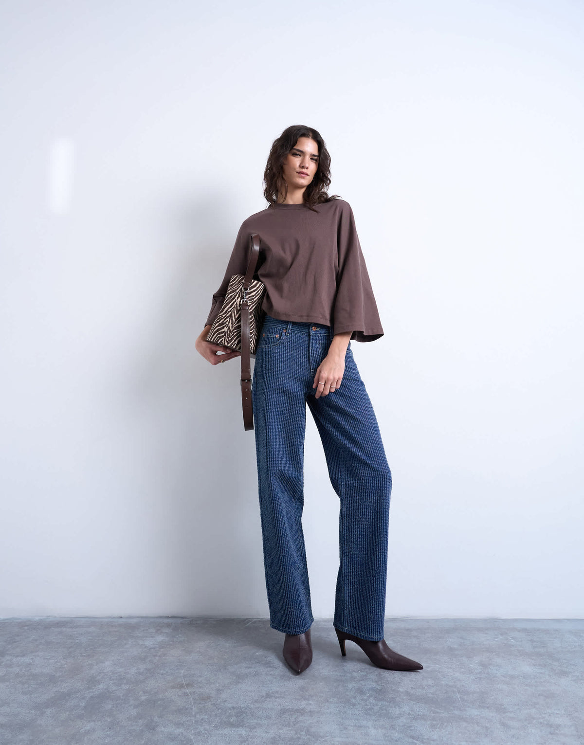 Topshop Cinch low rise jean in textured stripe detail indigo rinse