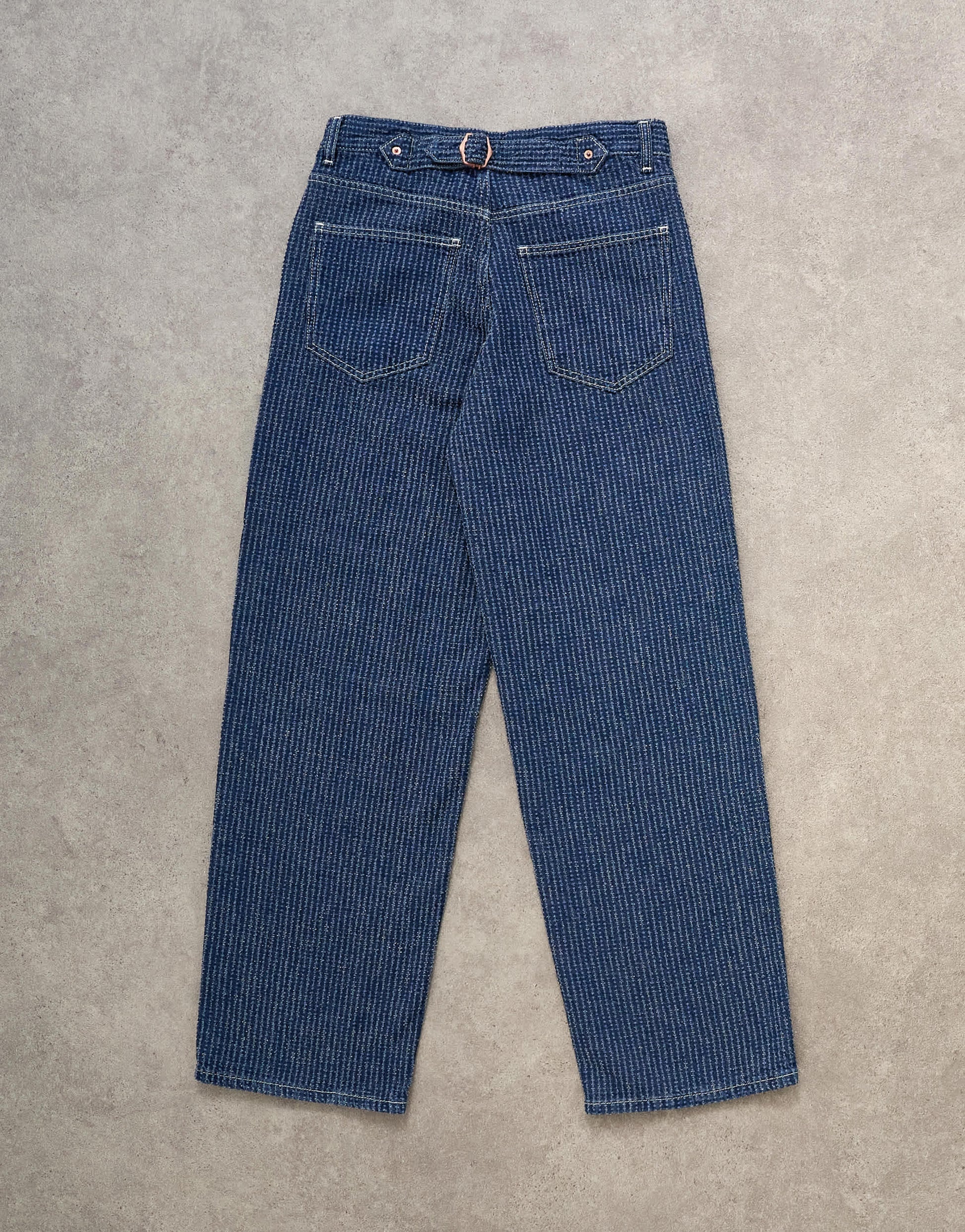 Topshop Cinch low rise jean in textured stripe detail indigo rinse