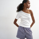 Topshop poplin stripe A line boxer short in blue and choc