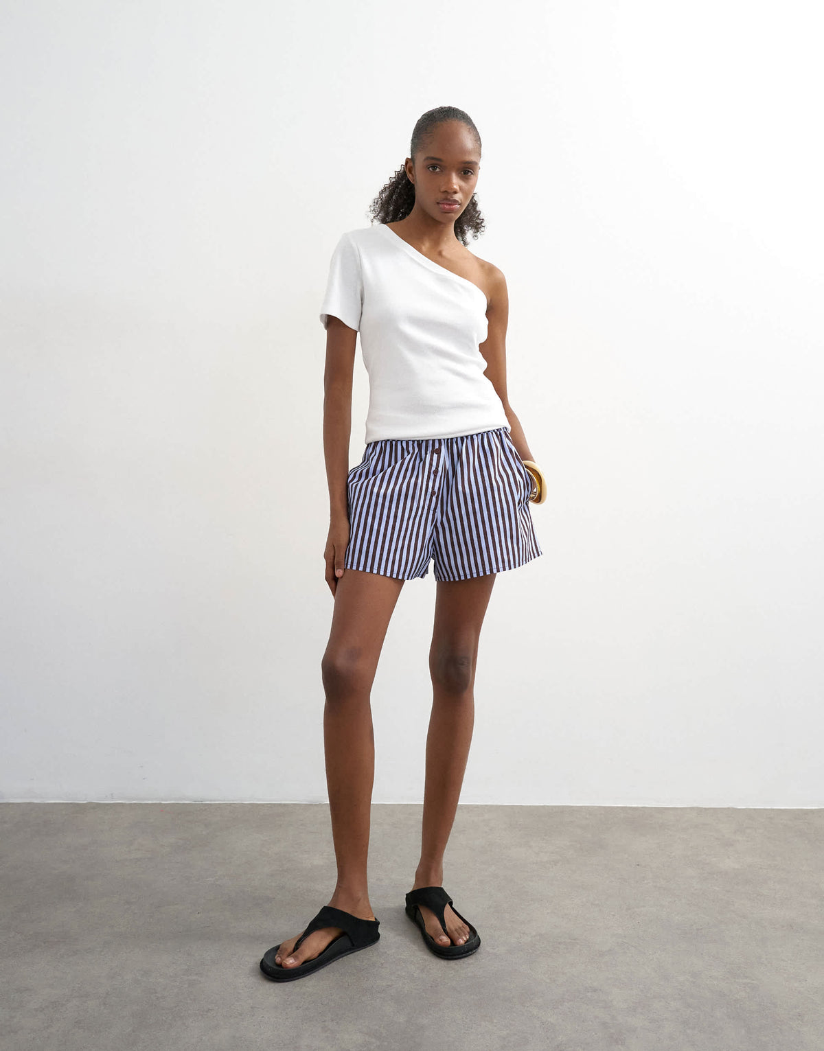 Topshop poplin stripe A line boxer short in blue and choc