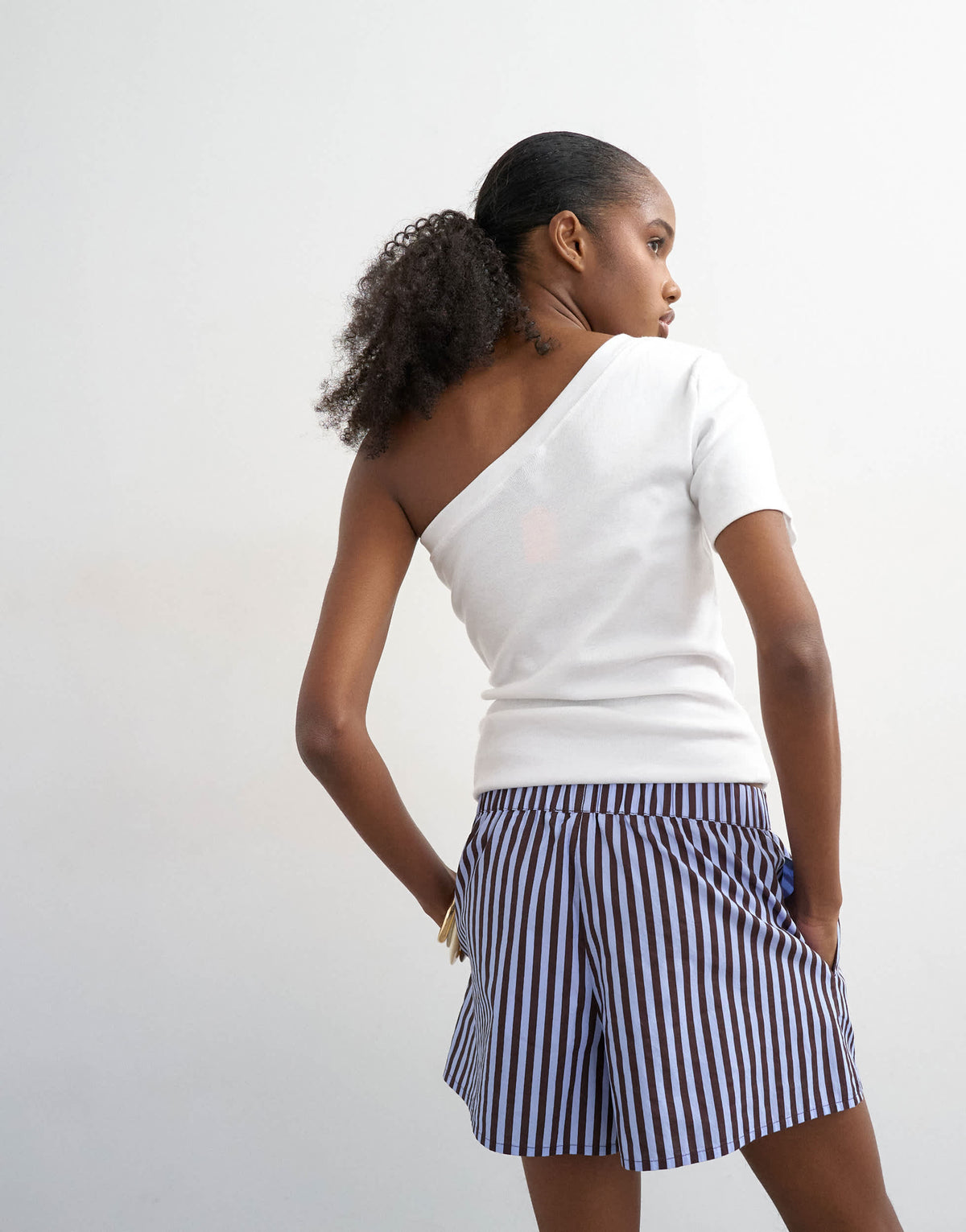 Topshop poplin stripe A line boxer short in blue and choc