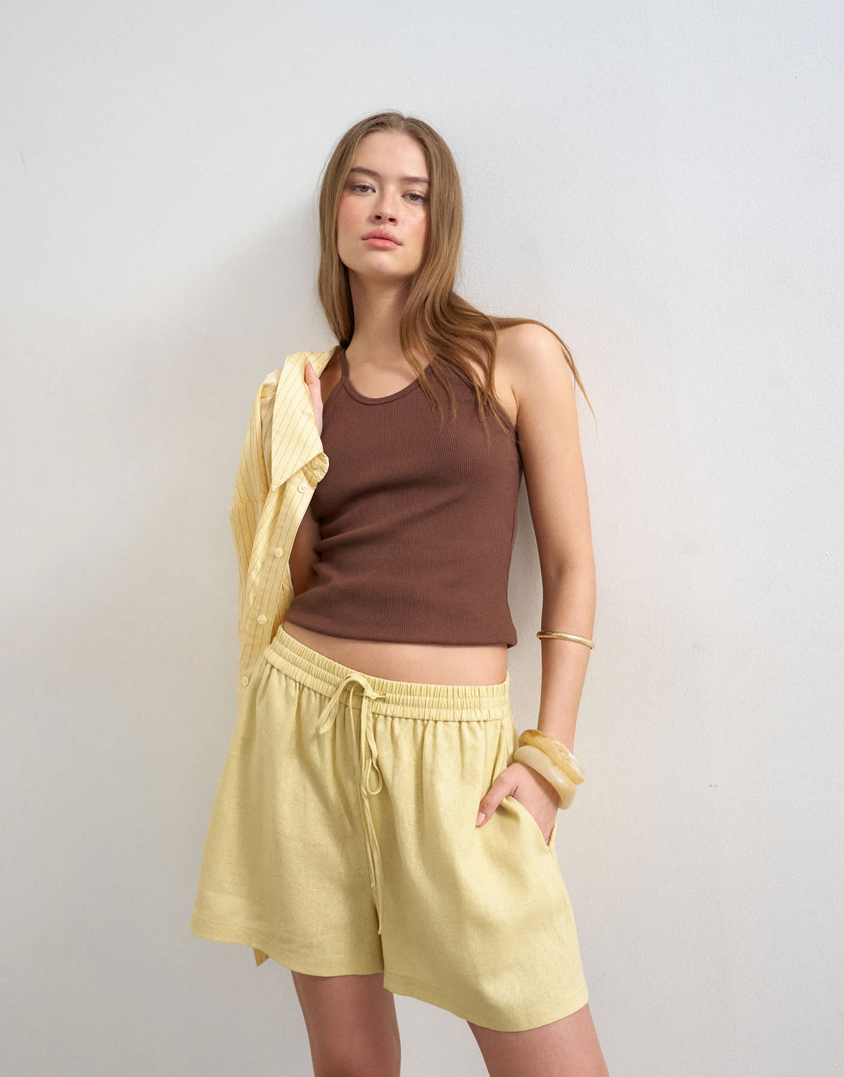 Topshop linen A line short in yellow