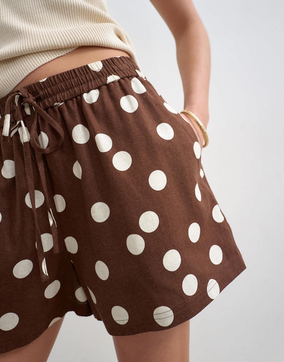 Topshop linen A line polka dot short in brown
