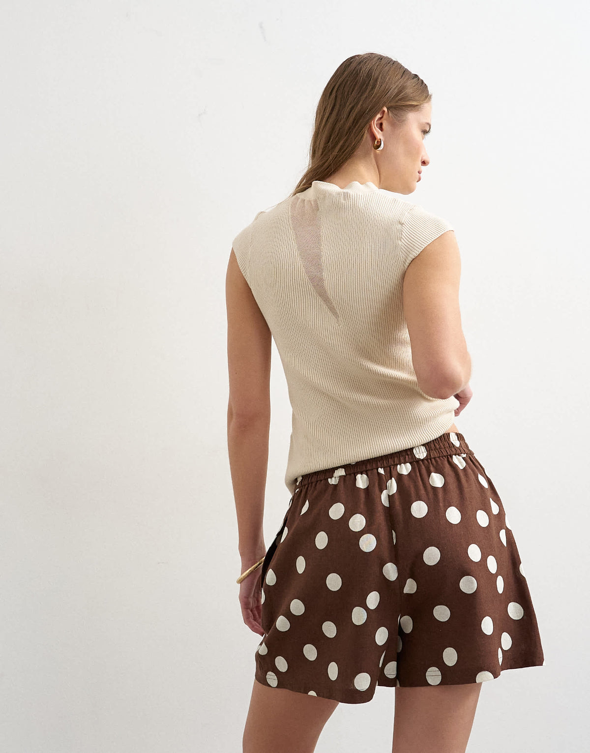 Topshop linen A line polka dot short in brown