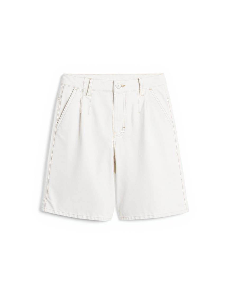 Topshop denim pleated longline short in white
