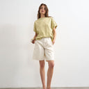 Topshop denim pleated longline short in white