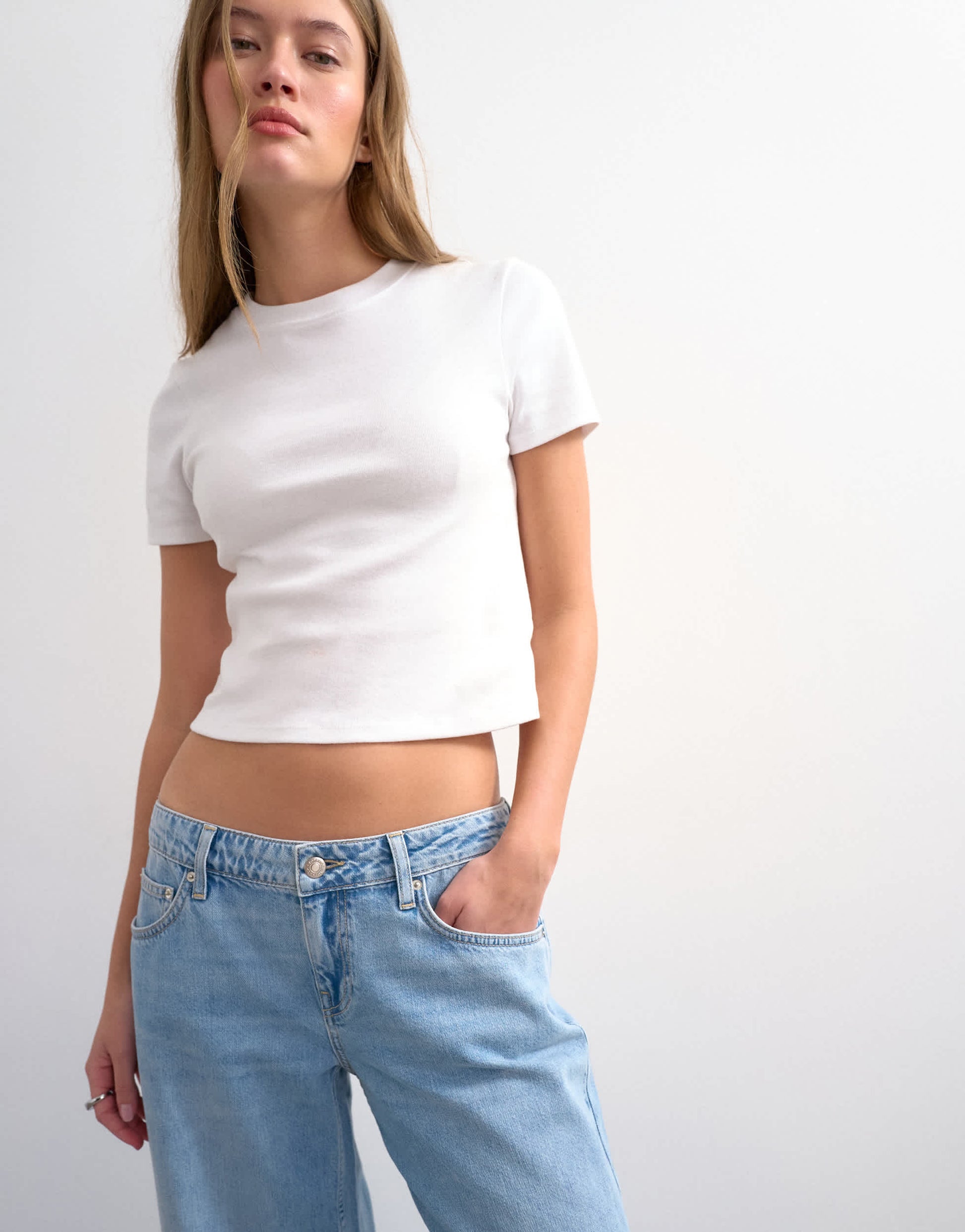 Topshop low rise wide leg jean in bleach