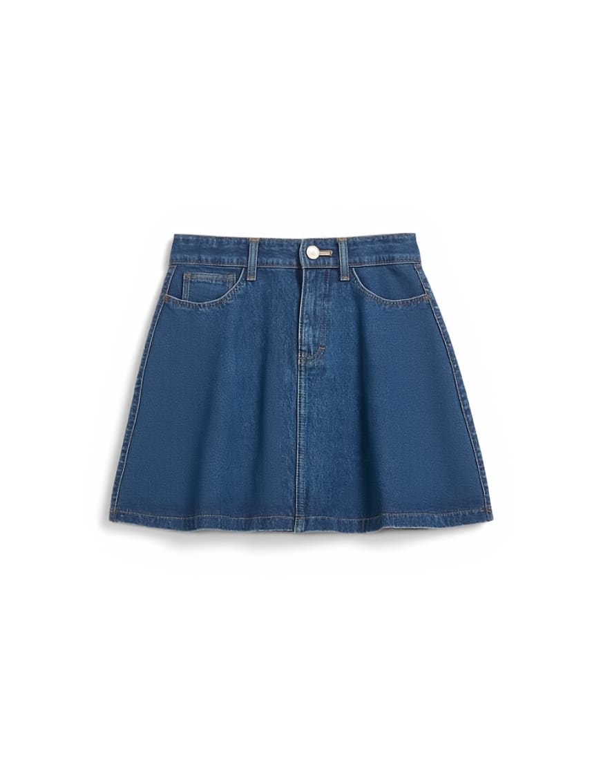 Topshop denim pleated full mini skirt in rich blue