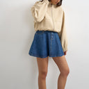 Topshop denim pleated full mini skirt in rich blue