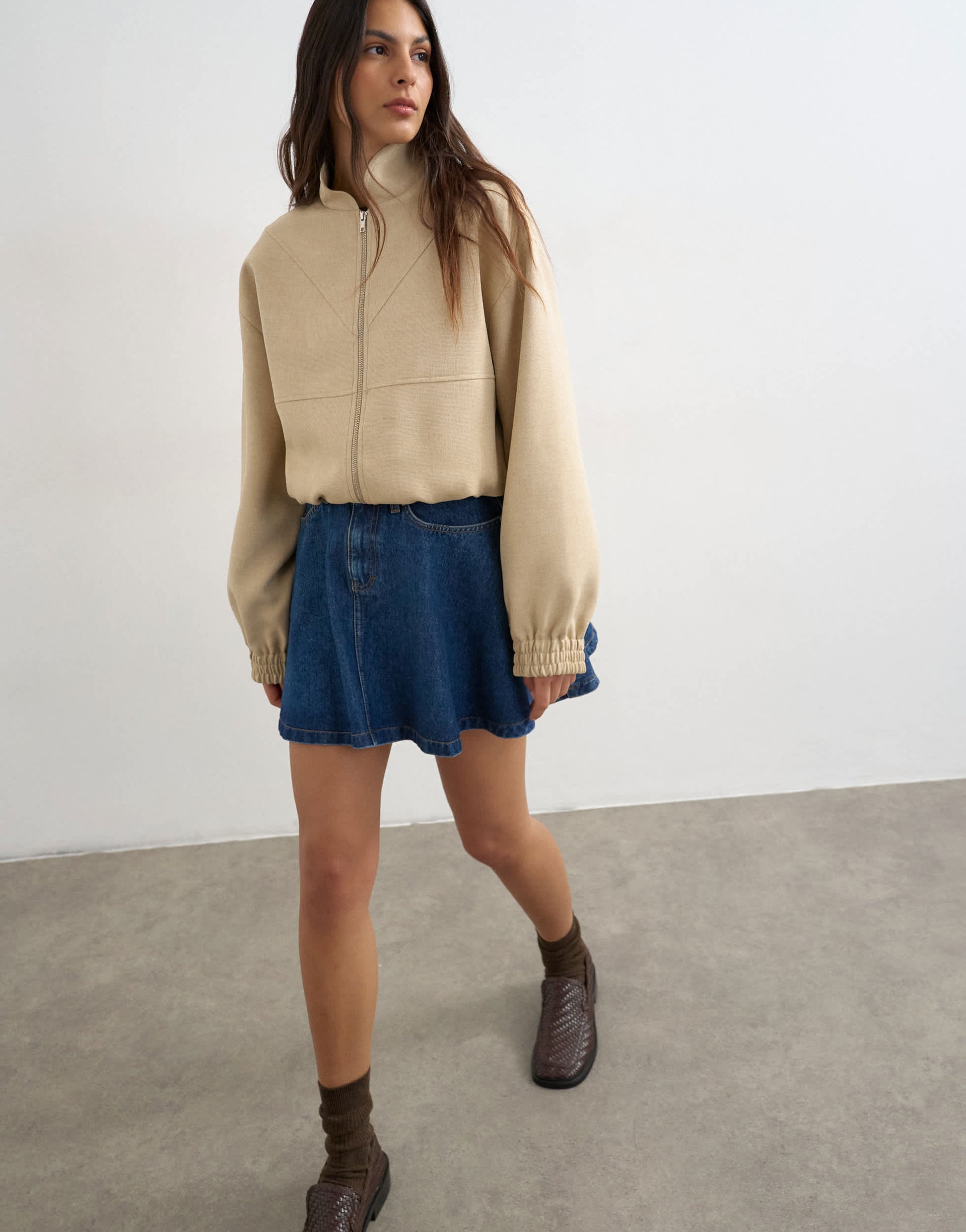 Topshop denim pleated full mini skirt in rich blue