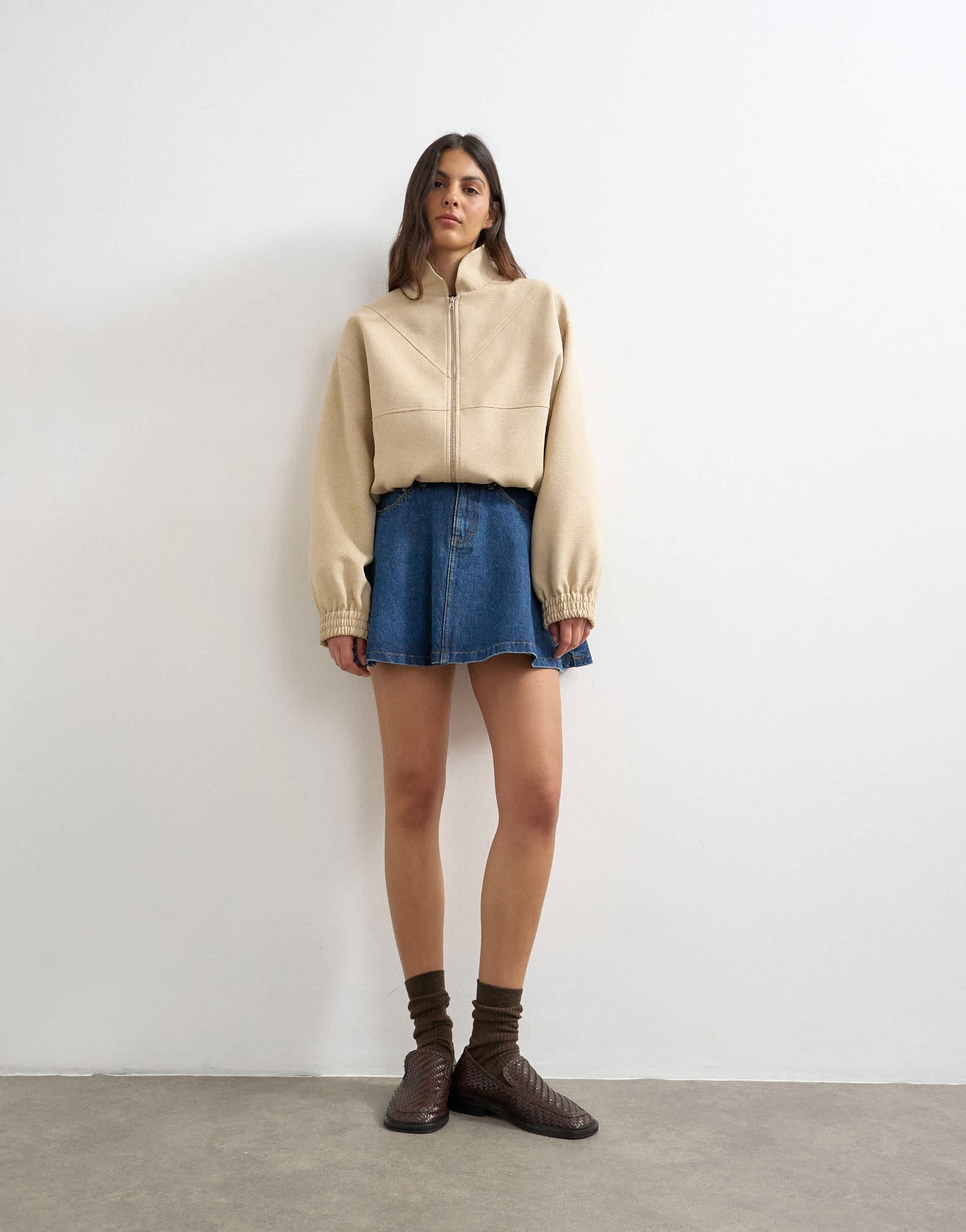 Topshop denim pleated full mini skirt in rich blue