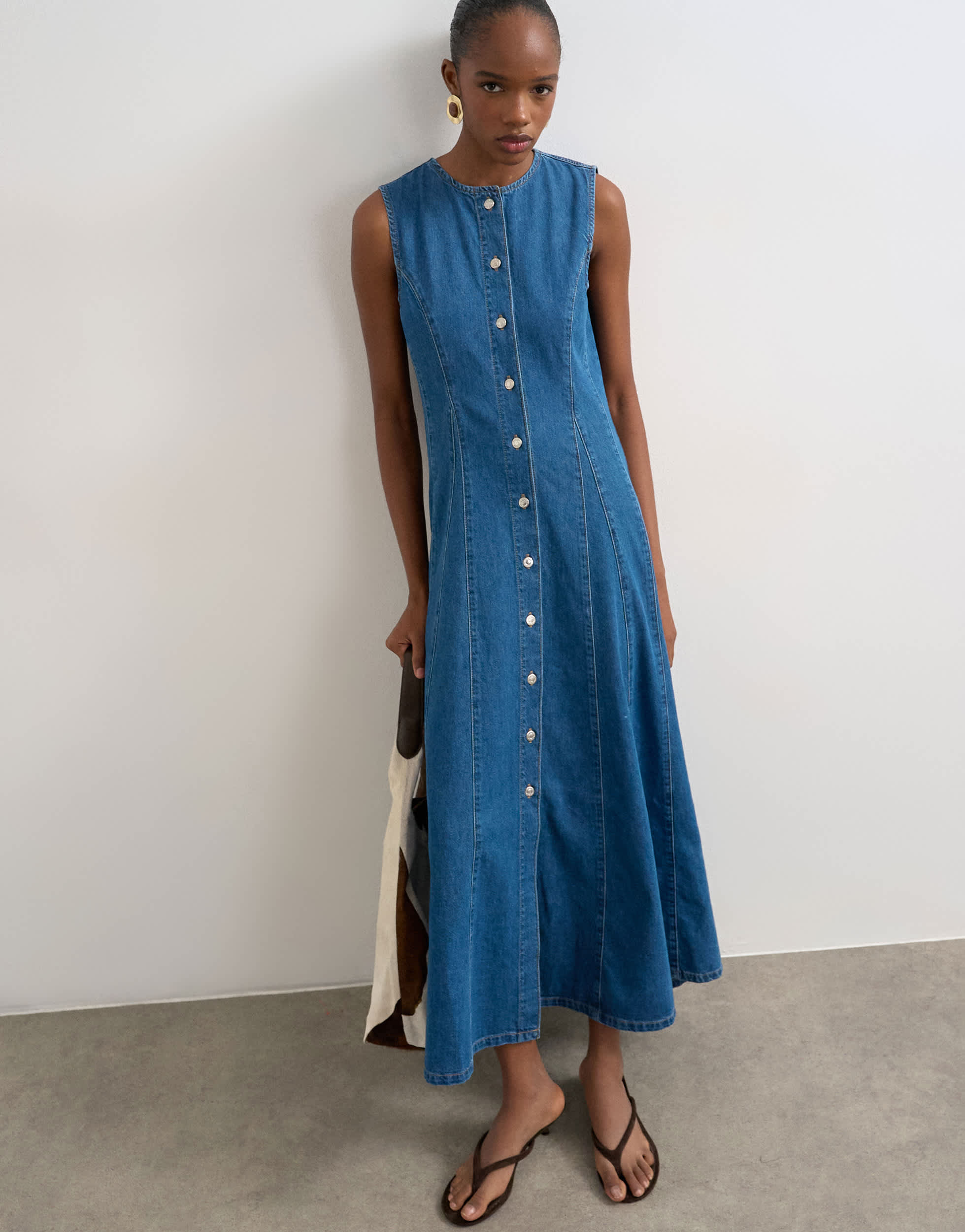 Topshop denim godet seam maxi dress in rich blue