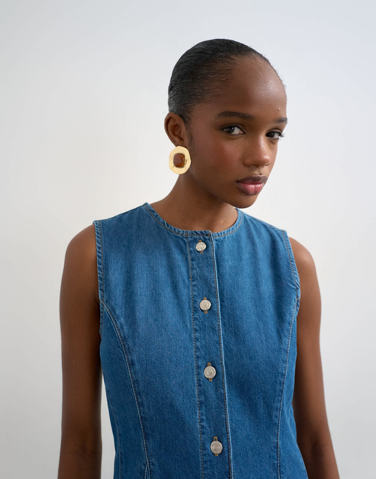Topshop denim godet seam maxi dress in rich blue