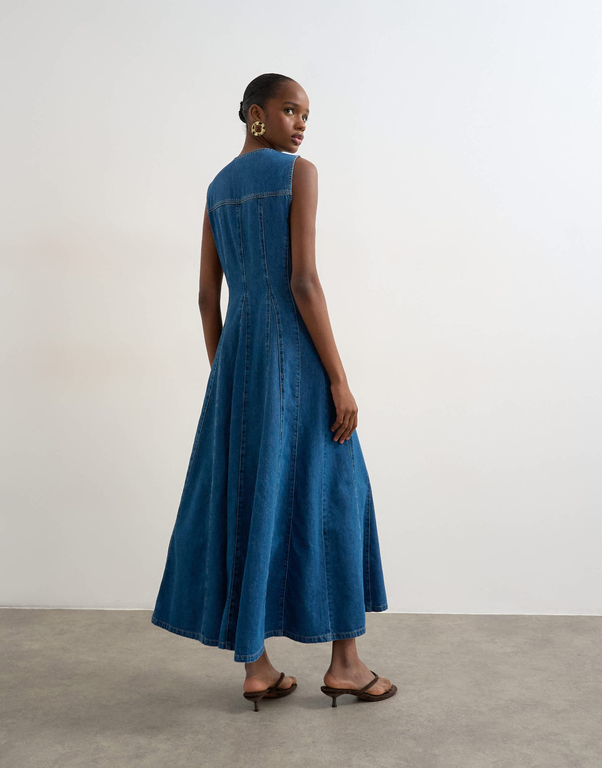 Topshop denim godet seam maxi dress in rich blue