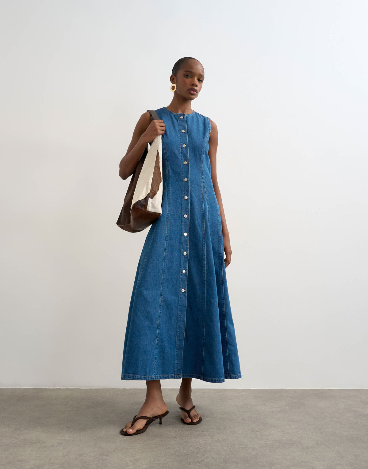 Topshop denim godet seam maxi dress in rich blue