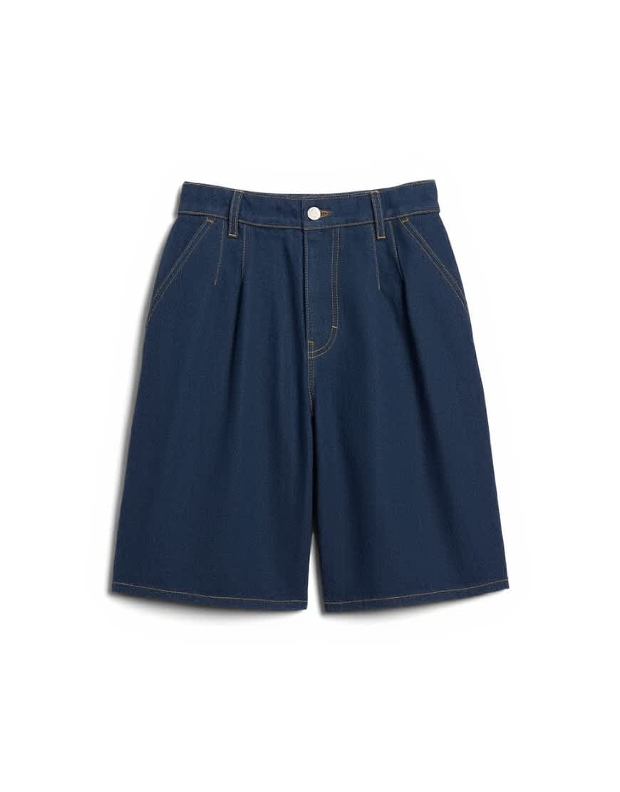 Topshop denim pleated longline short in indigo rinse
