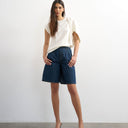 Topshop denim pleated longline short in indigo rinse