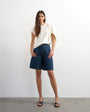 Topshop denim pleated longline short in indigo rinse