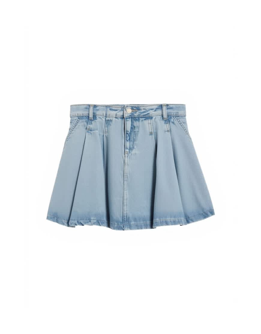Topshop denim pleated full mini skirt in bleach