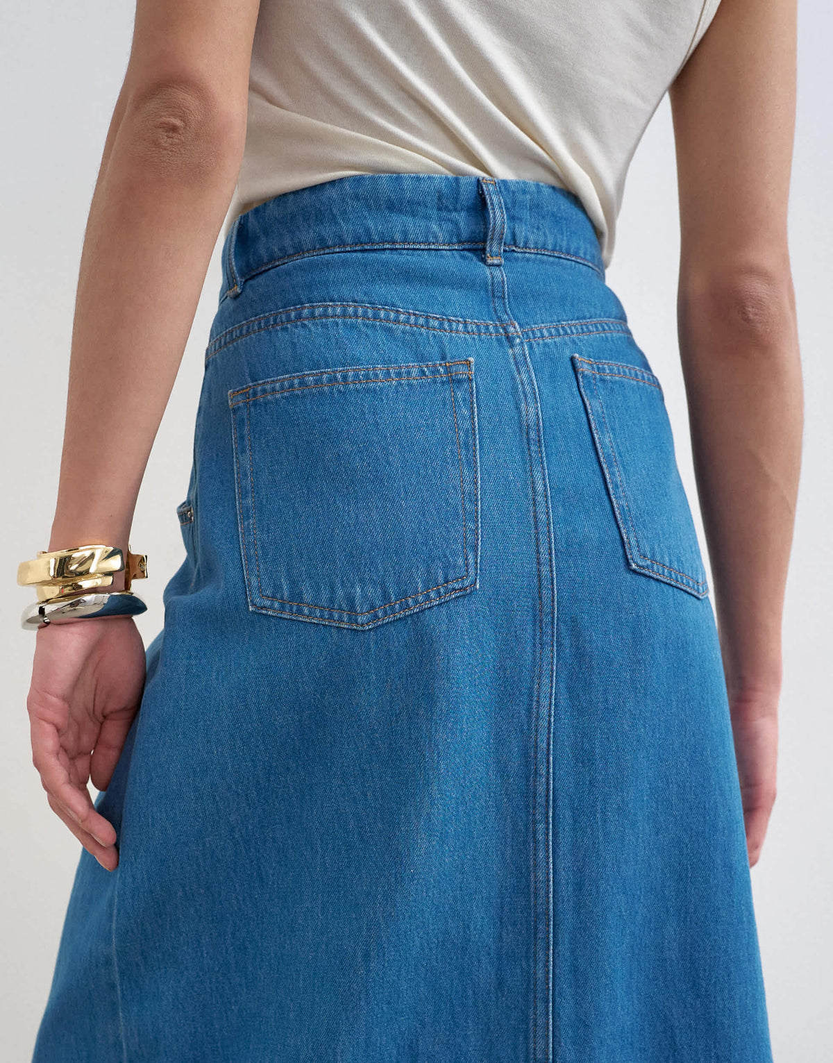 Topshop denim wrap circle midi skirt in mid blue