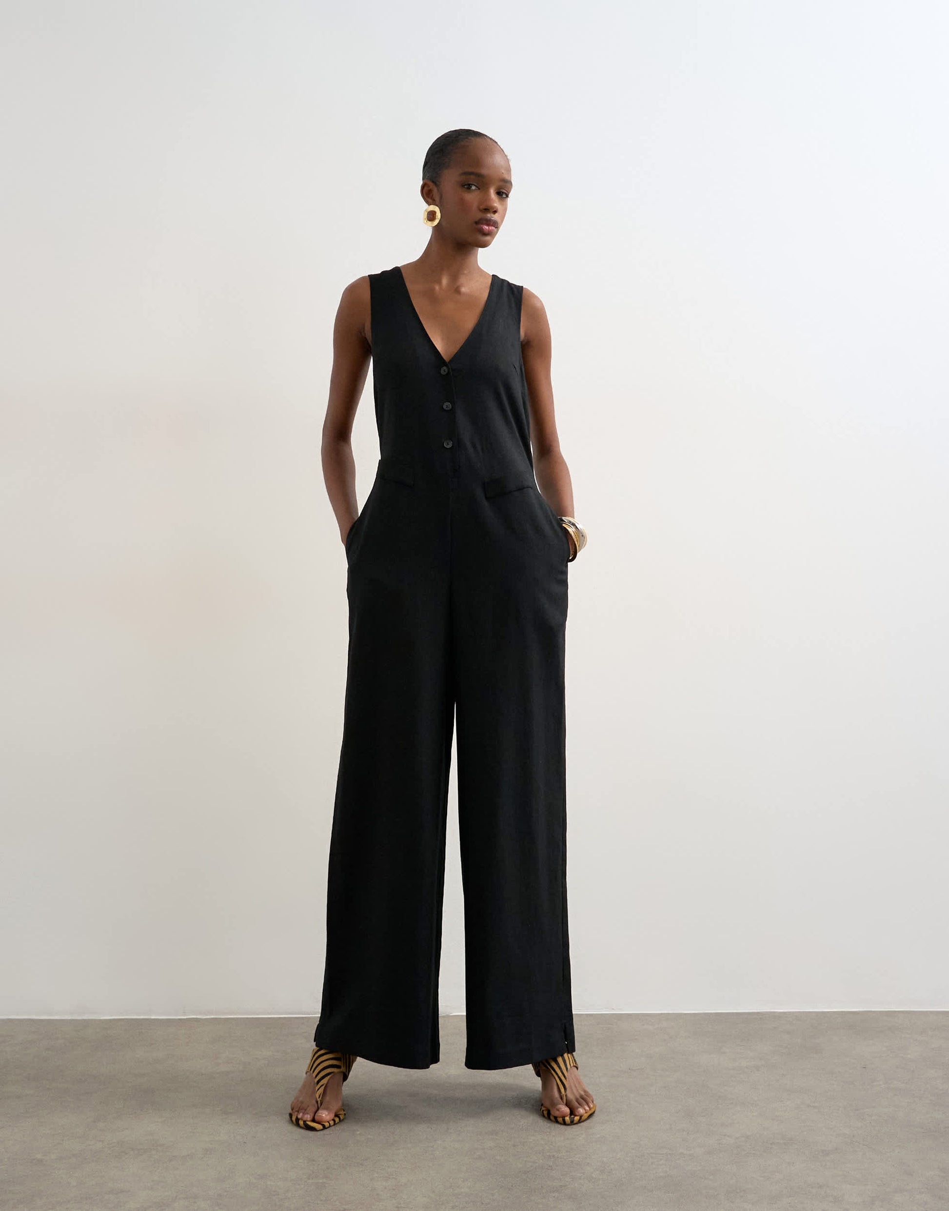 Topshop tailored linen jumpsut in black