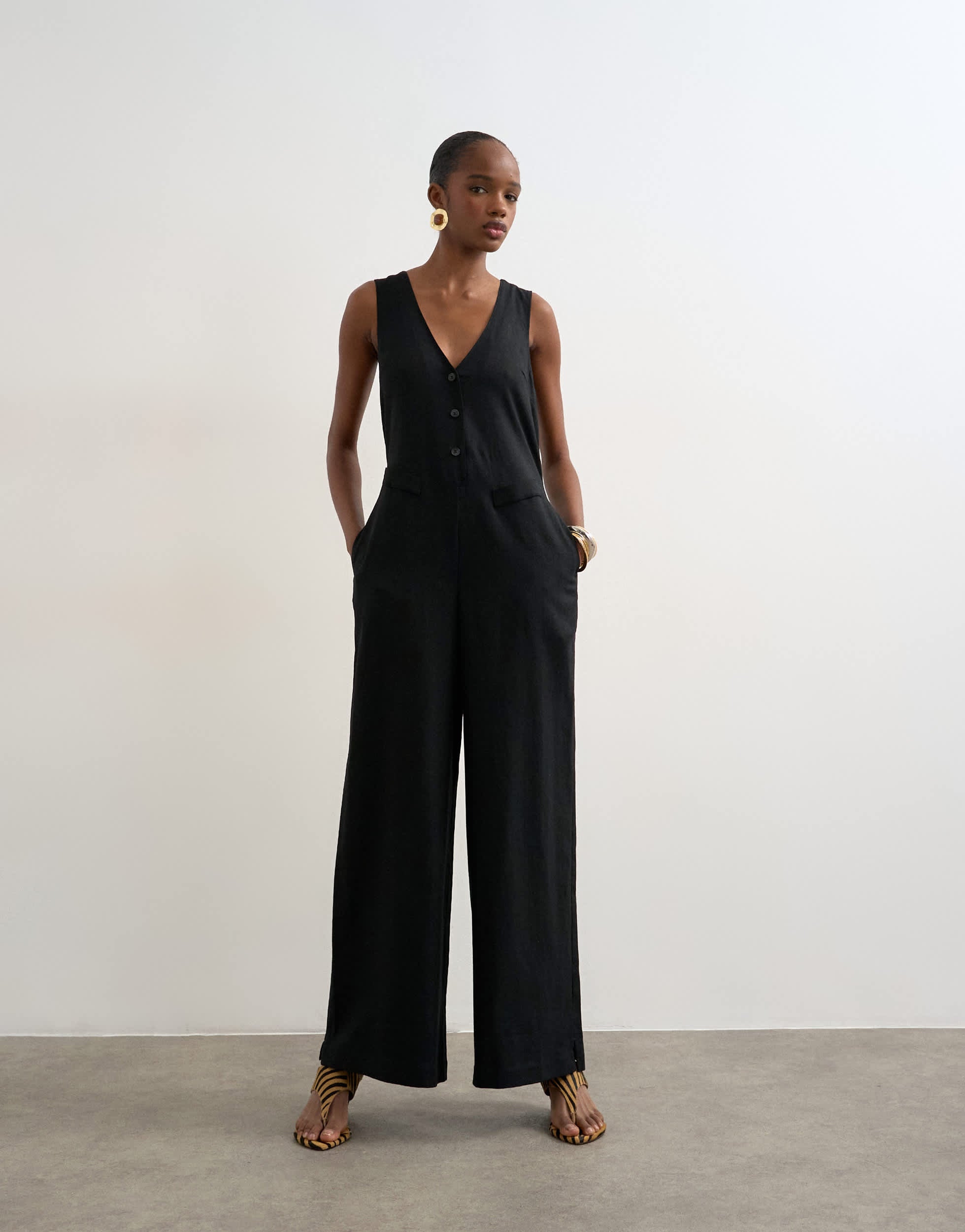 Topshop tailored linen jumpsut in black