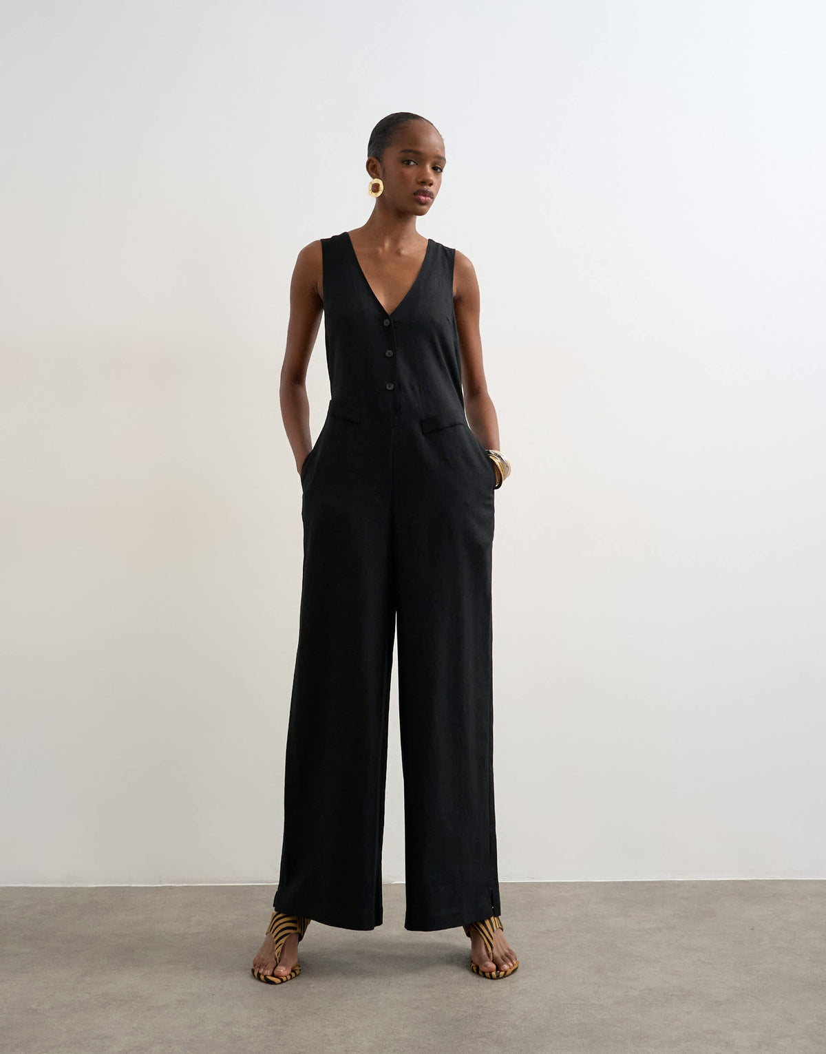 Topshop tailored linen jumpsut in black
