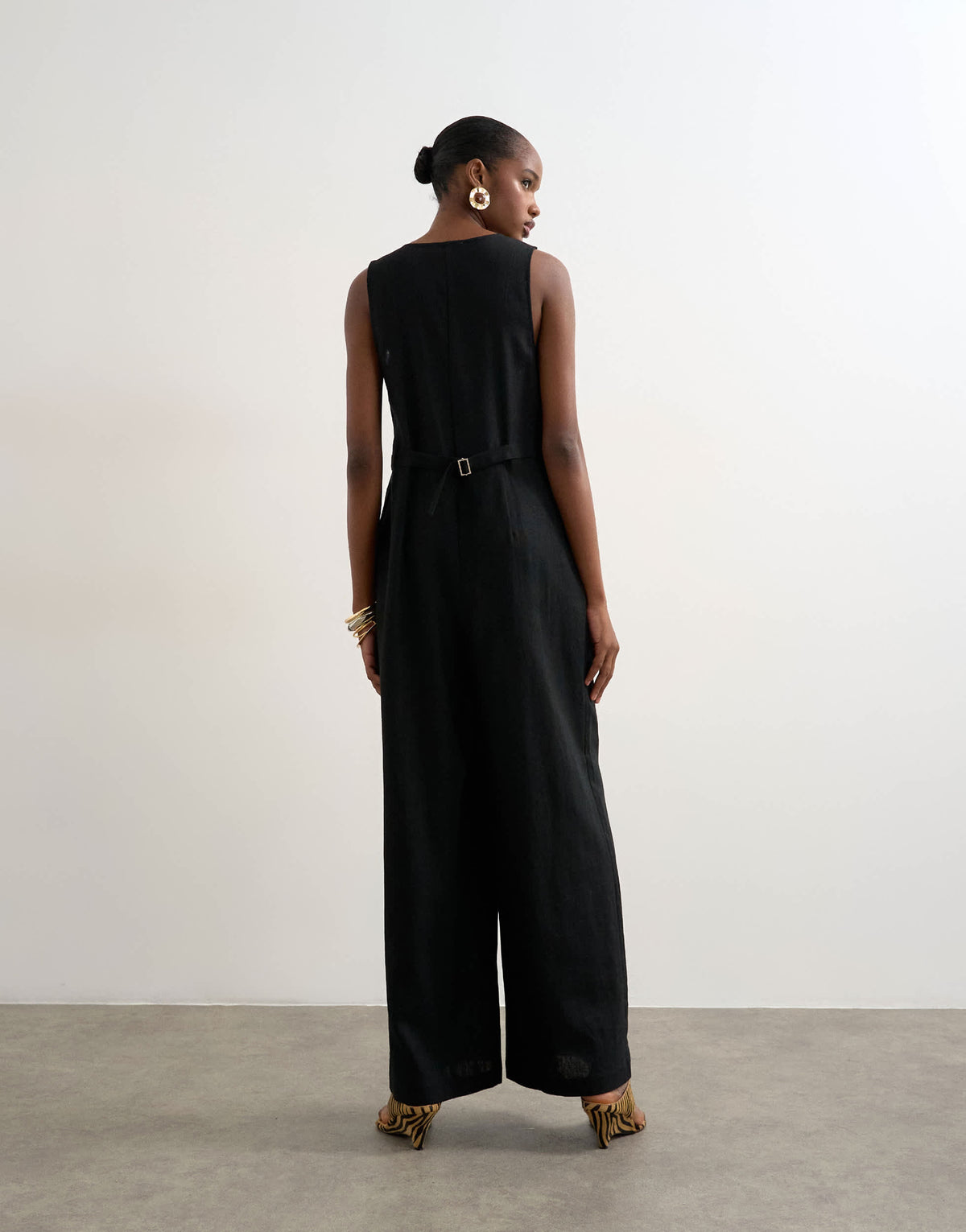 Topshop tailored linen jumpsut in black